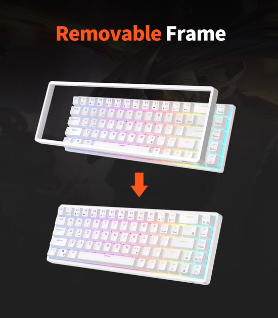 Royal Kludge RKG68 - Mechanisch RGB Toetsenbord - Gaming Keyboard - Wit - RGB - Wired & Wireless - TRI Mode - 2.4Ghz Adapter - Bluetooth - Type-C - Blue Switches - 3/5 Pin - Gaming - Office - Royal Kludge