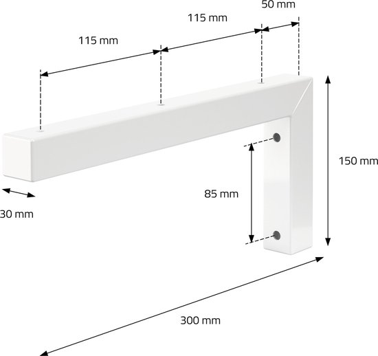 ML-Design Set van 2 Wandbeugels voor Wastafel, 500x150 mm, Wit, Staal, Design Wastafelbeugel