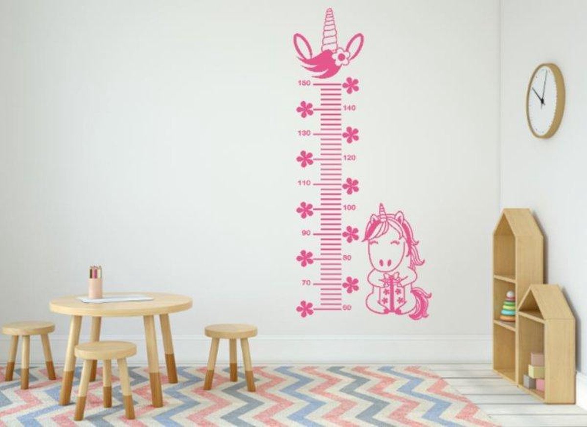 Muursticker groeimeter eenhoorn roze | Rosami