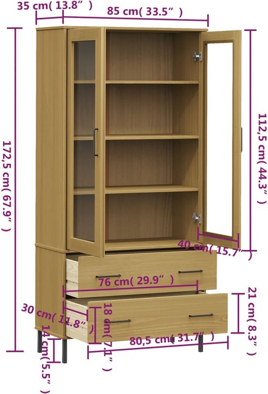 Schoenenrek met metalen poten OSLO 106x35x45cm grenenhout bruin