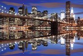 Fotobehang New York Brooklyn Bridge Night | XXL - 312cm x 219cm | 130g/m2 Vlies