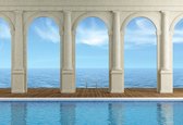 Fotobehang Sea View Through Arches | XL - 208cm x 146cm | 130g/m2 Vlies