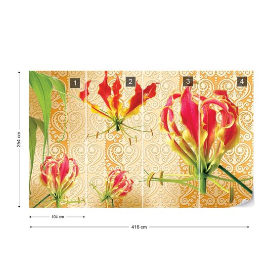 Papier peint Fleurs Floral | XXXL - 416 cm x 254 cm | Polaire 130g / m2