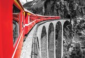 Fotobehang Train in The Mountains | XXL - 206cm x 275cm | 130g/m2 Vlies
