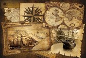 Fotobehang Vintage Ships and Maps | XL - 208cm x 146cm | 130g/m2 Vlies