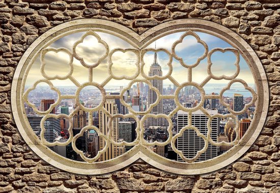 Peinture murale New York City Skyline Window | XXL - 312 cm x 219 cm | Polaire 130g / m2