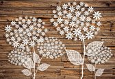 Fotobehang Flowers Wooden Board | XL - 208cm x 146cm | 130g/m2 Vlies