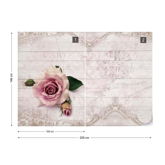 Papier Peint Rose Rose | XL - 208 cm x 146 cm | Polaire 130g / m2