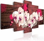 Schilderij - Blijdschap en orchidee , roze wit , 5 luik