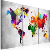 Schilderij - Wereldkaart , Artistieke Wereld , 3 luik
