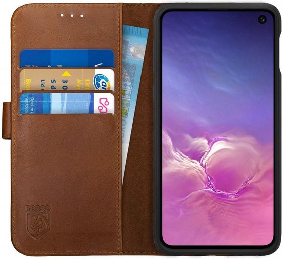 Rosso Deluxe Echt Leer Book Case Hoesje Geschikt voor Samsung Galaxy S10E | Ruimte voor drie pasjes | Portemonnee Book Case | Met Pasjeshouder | Bruin