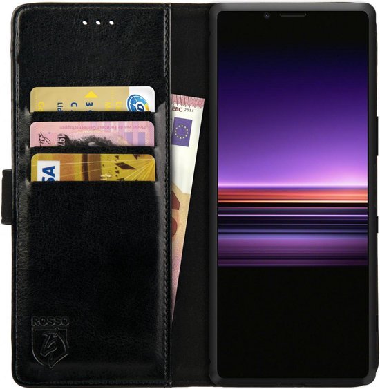 Rosso Element Book Case Wallet Hoesje Geschikt voor Sony Xperia 1 | Portemonnee | 3 Pasjes | Magneetsluiting | Stand Functie | Zwart