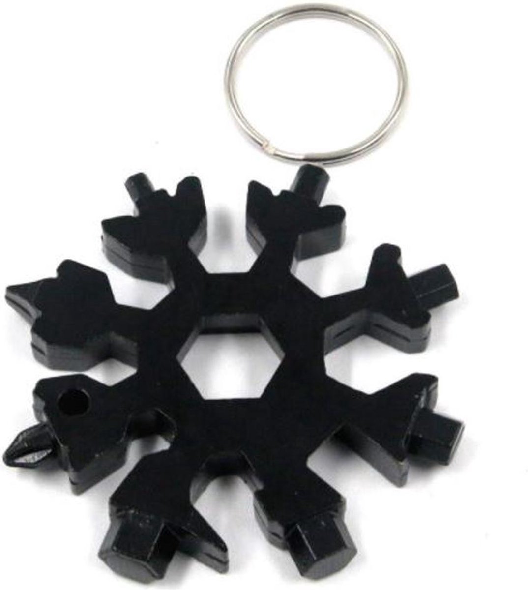 Knaak 18-in-1 Multi tool | Zwart | Sneeuwvlok Sleutelhanger| Moersleutel | Draagbare universele tool | Schroevendraaier