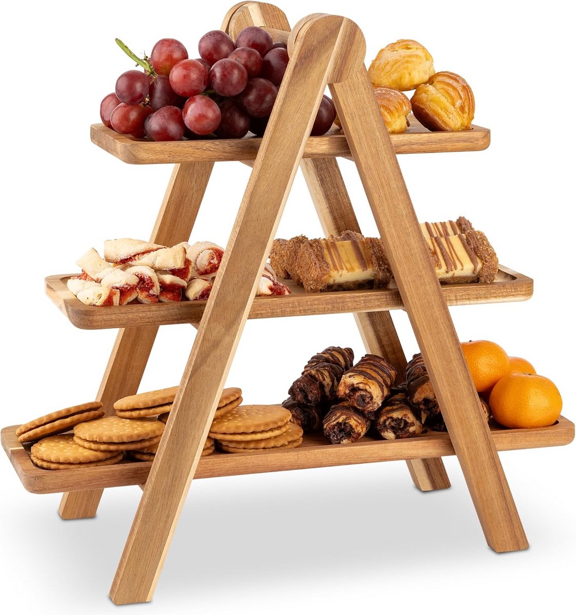 3-Laags Houten Serveertoren - Acacia Dienblad Set voor Cupcakes, Taart en Desserts