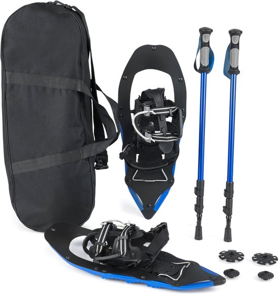 COSTWAY Sneeuwschoenen met klimhulp, schoenmaat 35-45 tot 68/90 kg, lichte sneeuwschoenenset van aluminium met trekkingstokken en draagtas, voor heren, dames en jongeren