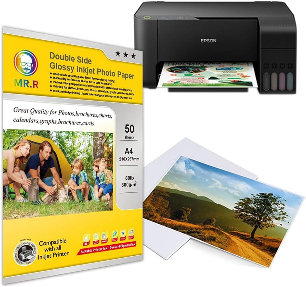 50 vellen A4 Hoogglans Fotopapier 300 g/m² voor Inkjetprinters