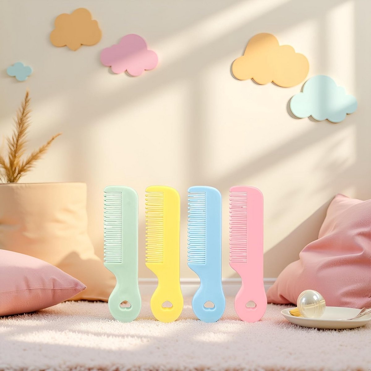 Set van 4 Ronde Kleurrijke Babymassageborstels voor Gevoelige Hoofdhuid