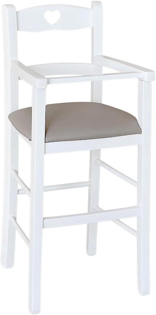 Witte Kinderstoel van Hout met Kunstlederen Zitting in Grijs/Taupe voor Kinderen