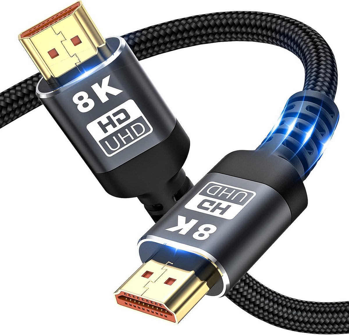 HDMI Cable, 8K, 48Gbit/s, 6.6m, Braided, High-Speed HDMI Cable, 4K@120Hz, 8K@60Hz, DTS: X, HDCP 2.2 and 2.3, HDR 10, Compatible with Roku TV / PS5 / HDTV/Blu-ray (1.5m)