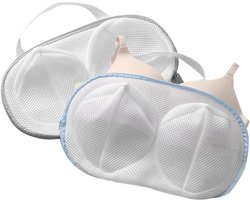 2 stuks waszakken voor bh's - Hoogwaardige, opvouwbare waszak met ritssluiting - Waszak van mesh voor ondergoed - Waszak voor de wasmachine - 30*21*5 cm - Voor thuisgebruik, voor het wassen en beschermen van ondergoed en bh's - Grijs-wit, blauw-wit