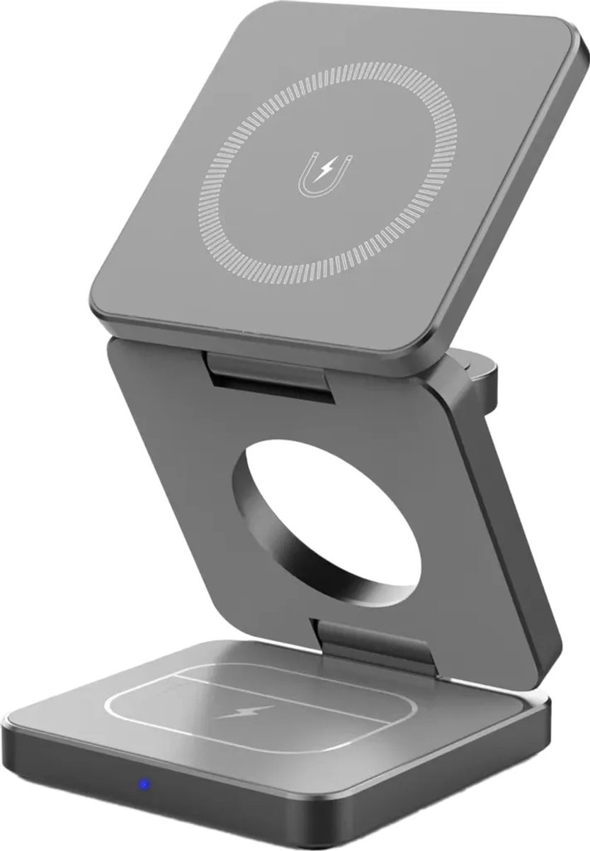 Dit 15W 3-in-1 draadloze laadstation is geschikt voor smartphones, horloges, oordopjes en diverse andere apparaten. Het beschikt over magnetisch opladen, een opvouwbaar ontwerp en een oplaadmechanisme in staande vorm. Ideaal voor op reis. - Kunststof