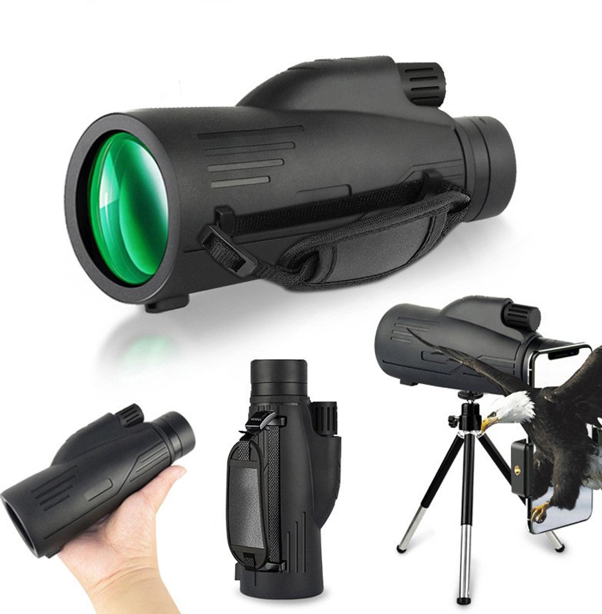 12×50 Monoculaire Telescoop - Grote objectieflens - hoge vergroting - hoge resolutie - met polsbandje en adapter voor fotografie met mobiele telefoon - Brawdress