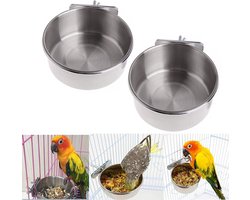 Stainless Steel Bird Bowl - 2pcs - Hanging Feeding Bowl - Cage Feeding Station voor Zaden voor Vogels - Papegaaien (10cm)