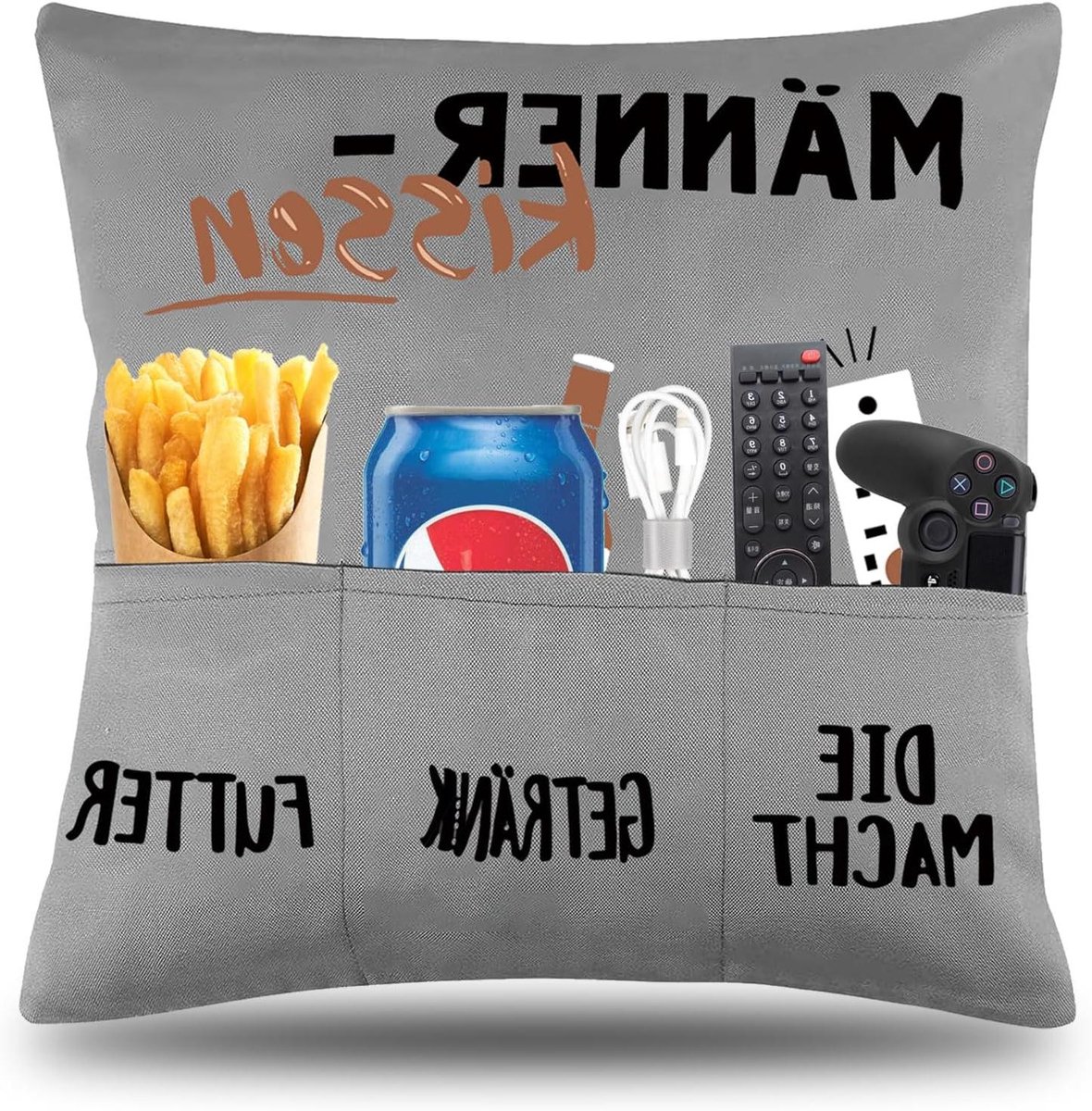 CSGoods - Origineel sierkussen voor mannen, 45 x 45 cm, cadeau voor mannen, papa, verjaardag, vaderdag, kerstmis, 3 vakken voor bier en snacks
