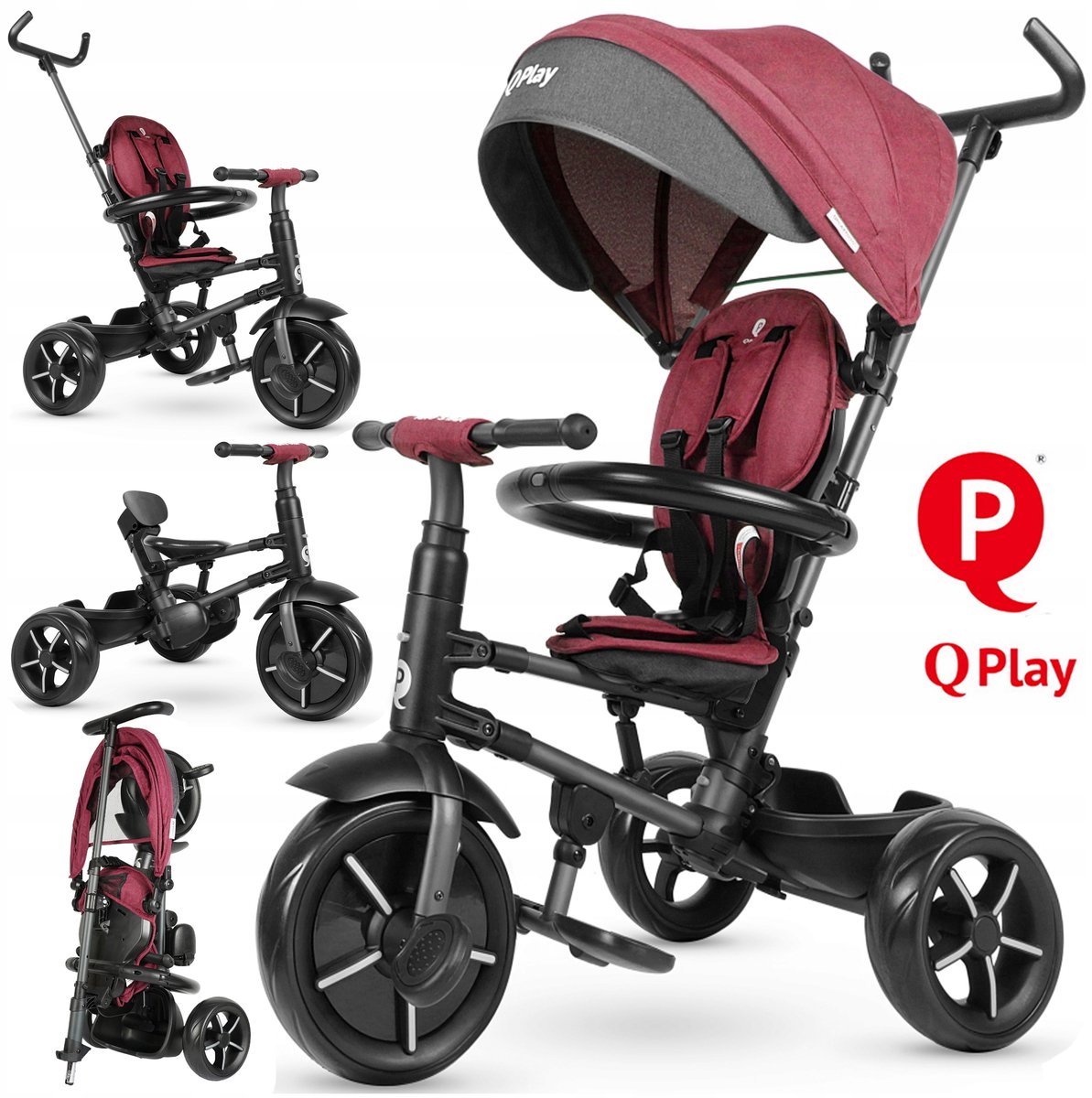 Qplay Rito Star Driewieler 4-in-1: Loopfiets, Duwfiets, Kinderwagen