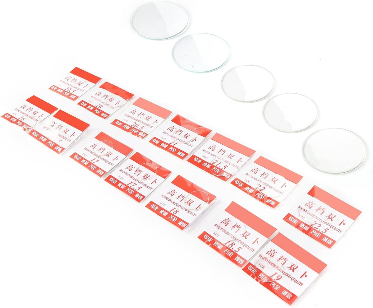 Round Flat Watch Crystal Lens 16-32.5mm - 34Pcs Clear Glass Cabochons voor Laboratorium - Meetbekers - Horloge Lens Accessoires - Voldoende Aantal