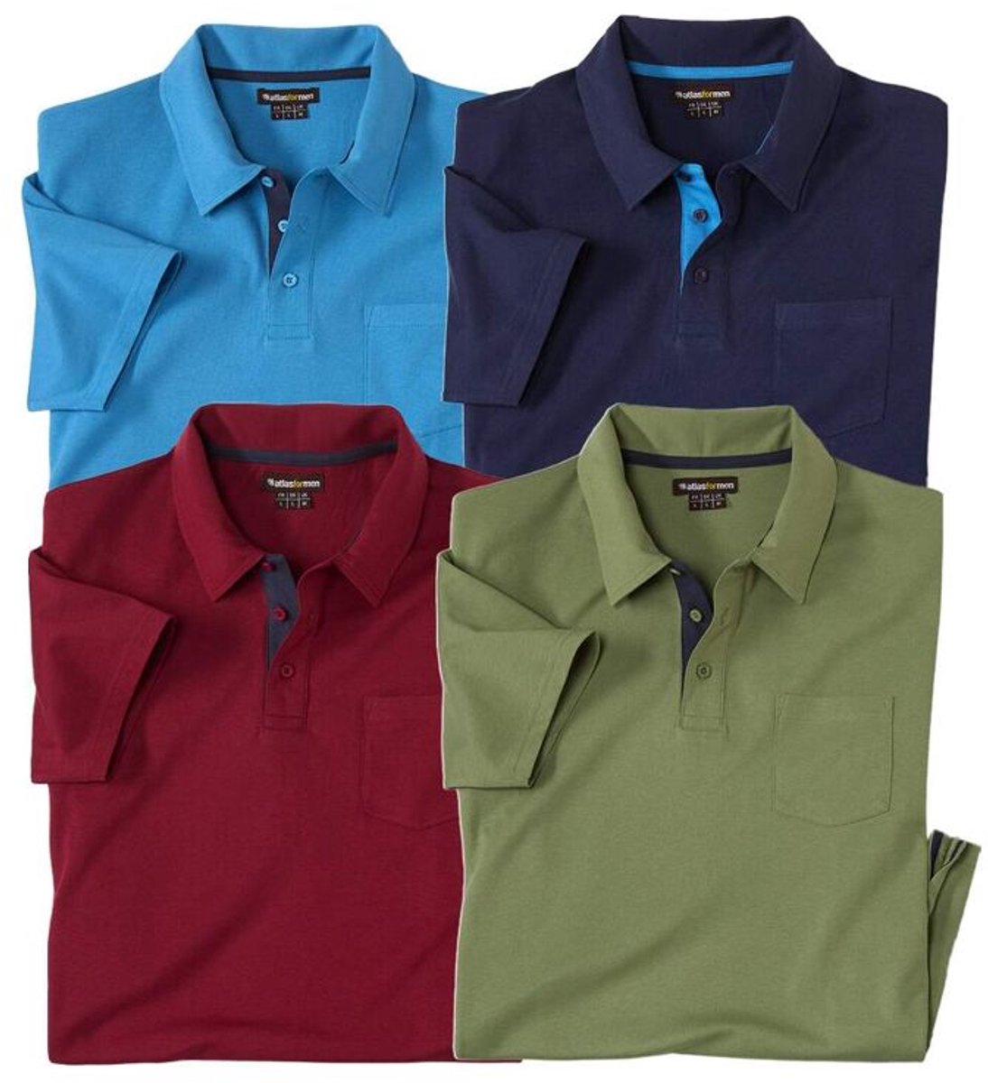 ATLAS FOR MEN - Set van 4 herenpoloshirts - Poloshirts met korte mouwen - Casual en elegant poloshirt - Verkrijgbaar in grote maten van M tot 5XL - XL