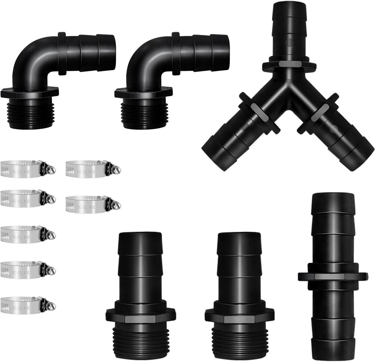CSGoods - Slangverbindingsstukken set 1 inch Y-verdeelstuk 90° hoek zwembad slangtule slangtule met slangklemmen - Voor zwembadslangadapter
