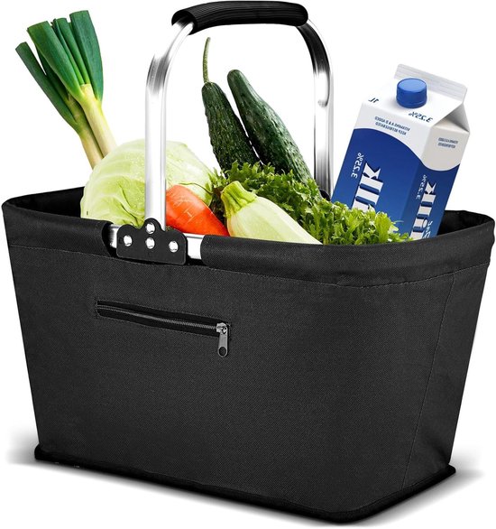 CSGoods - Opvouwbare boodschappenmand voor winkelen, picknick en reizen 30L - Ruime familie draagmand met handige handgrepen - Zwart