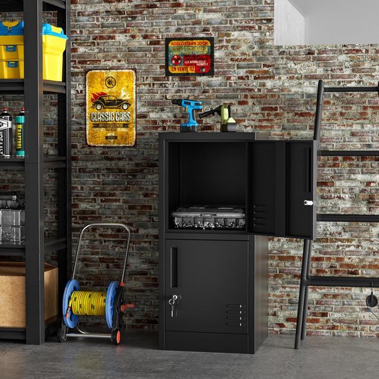JINKUR Metalen opbergkast met 2 laden en verstelbare plank, dressoir