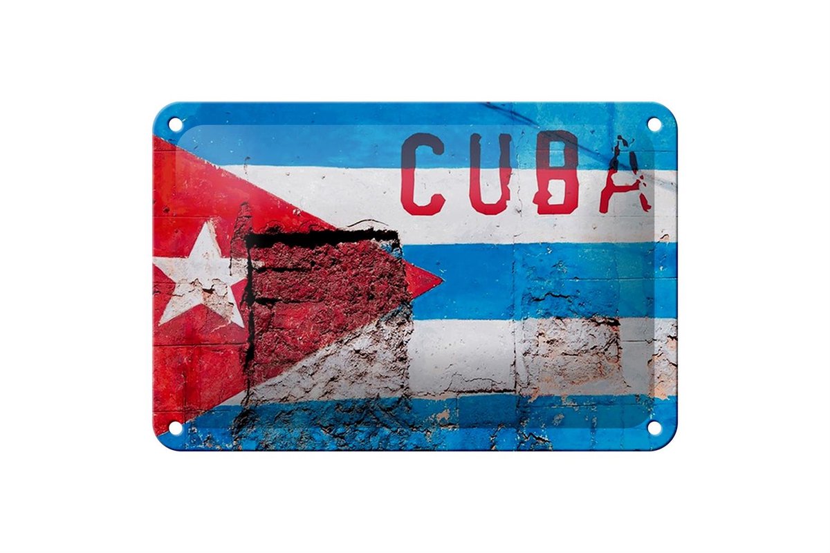 Blechschild Flagge 18x12cm Cuba Fahne auf eine Mauer