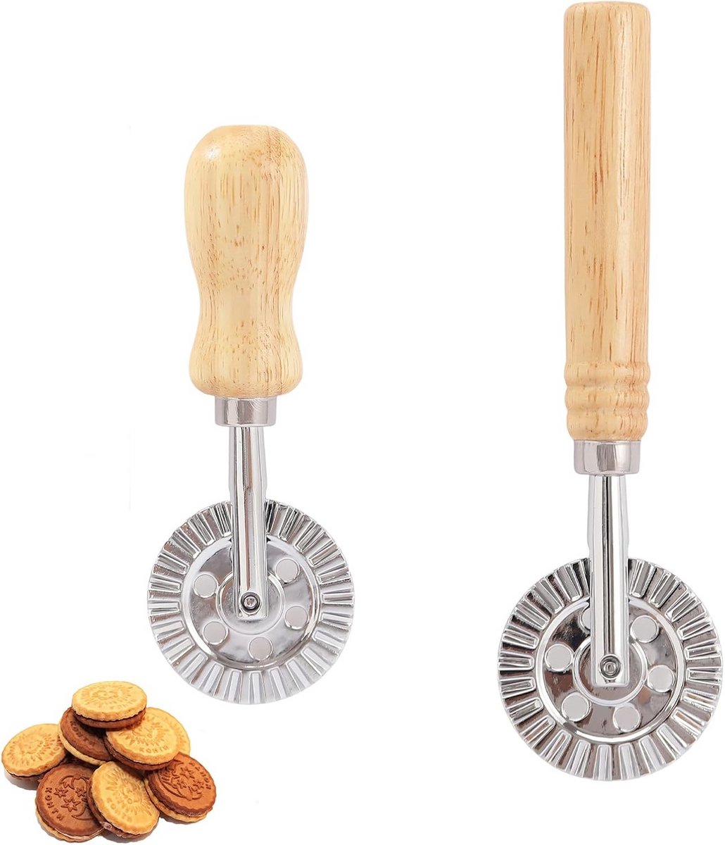 2x Set Pizzasnijder en Deegroller Golvend Wiel voor Pasta, Ravioli en Deegwaren