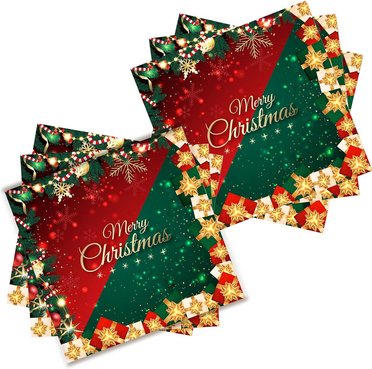 20 Papieren Kerstservetten Rood en Groen - 33x33 cm Tafeldecoratie Feestelijk Diner