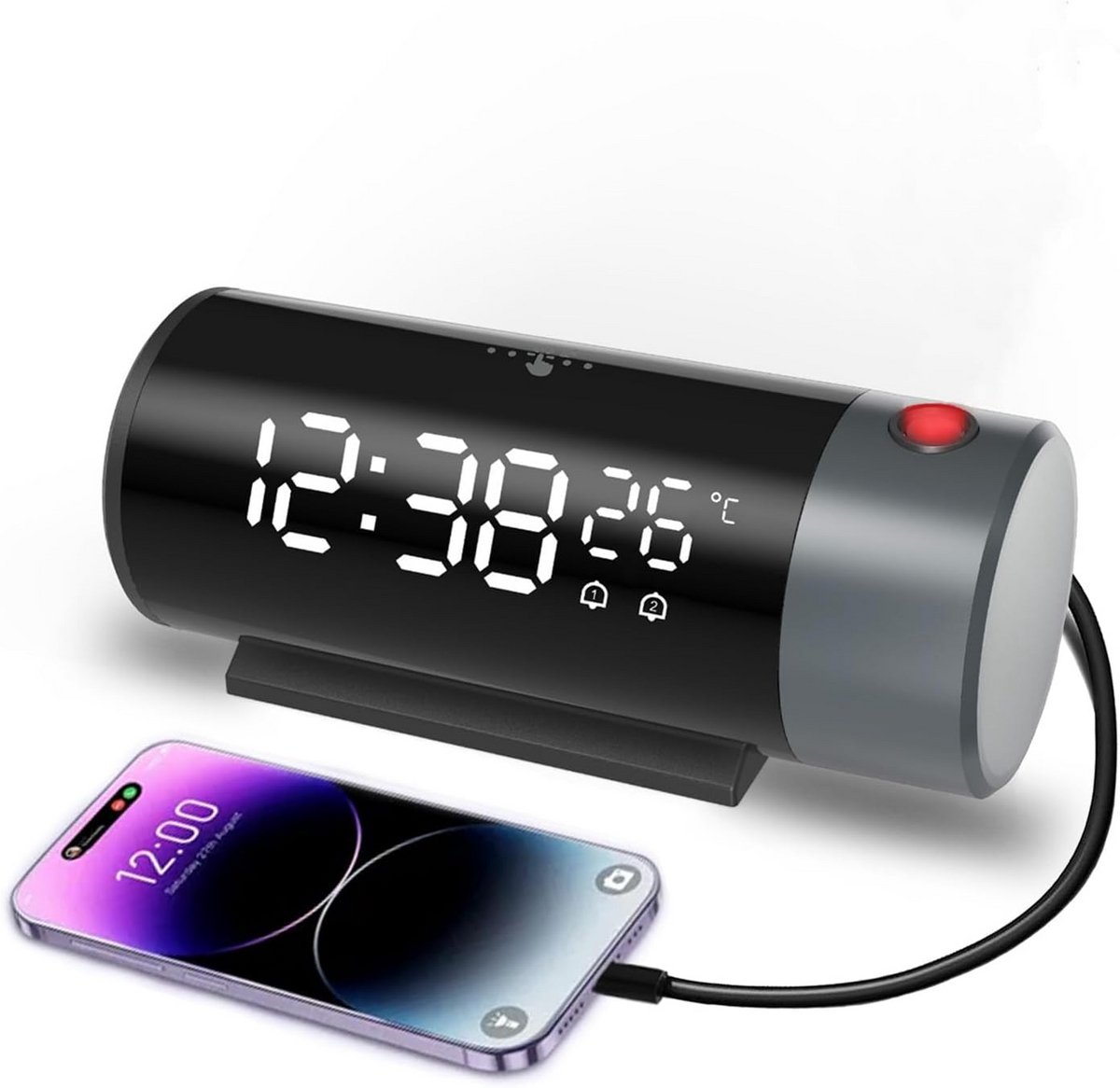 Digitale wekker met plafondprojectie, dubbel alarm en USB-oplaadpoort