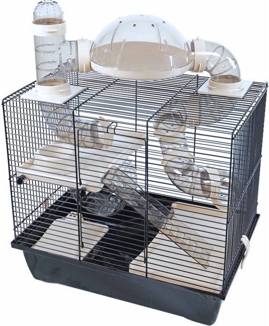 Interzoo Hamsterkooi Rocky Plus zwart met buizen en accessoires