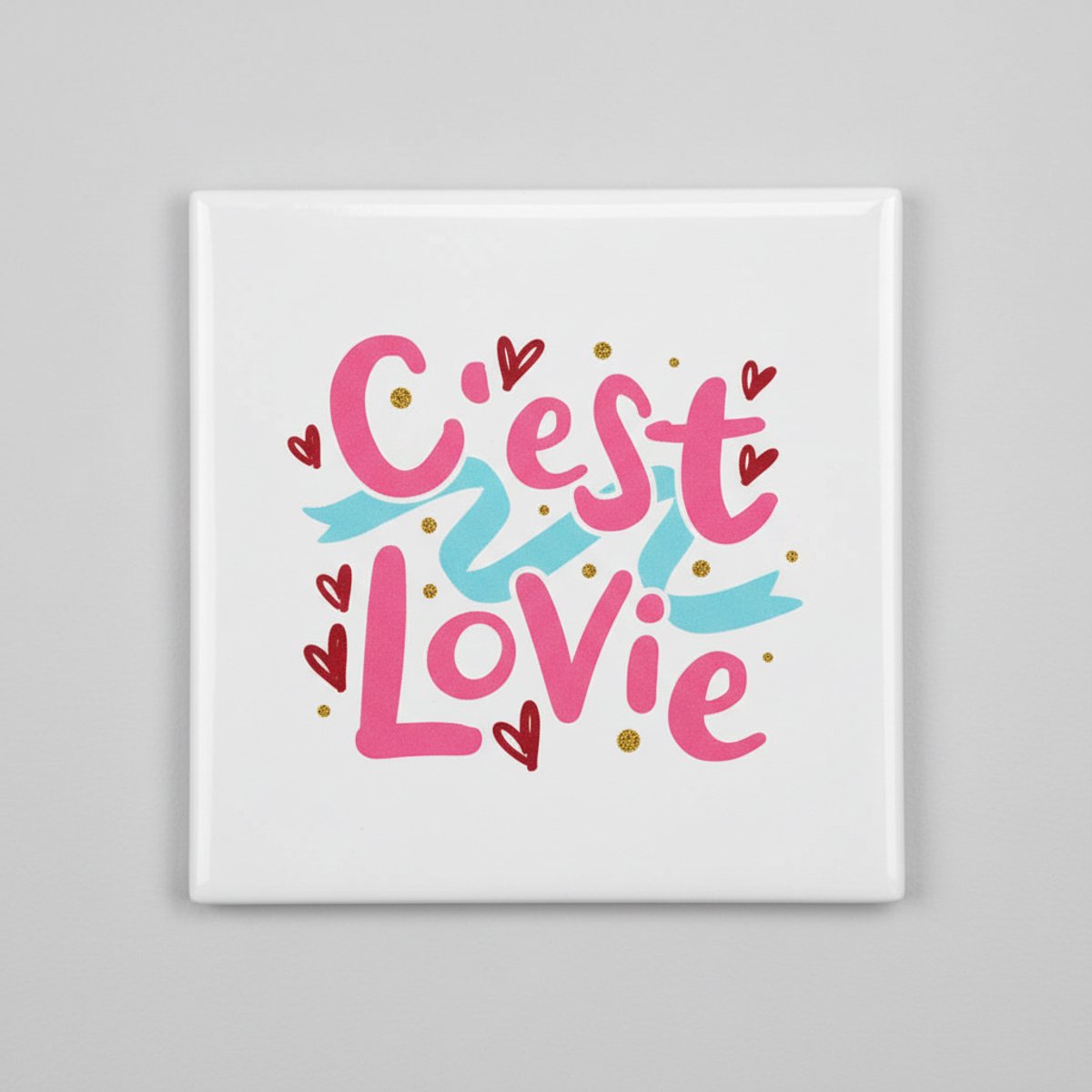 C’est La Vie Tegel – Schattige Franse Liefdesquote Wanddecoratie – Keramische Tegel 15 x 1