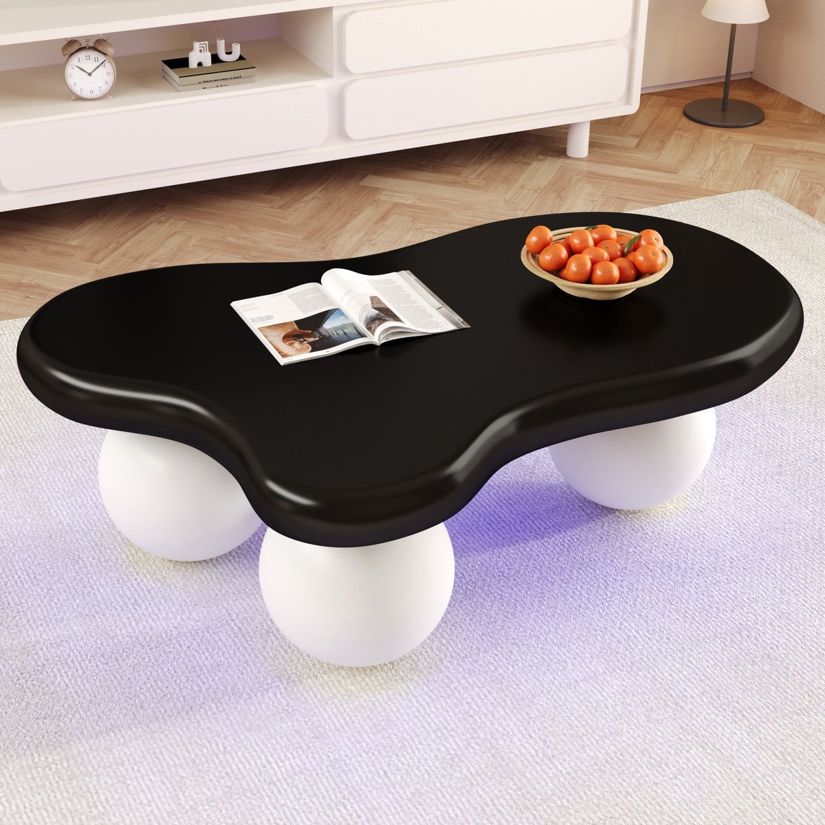 Wishdor Salontafel 95x62,5x32 cm van MDF, wolkenvormig met geïntegreerde LED (16 kleuren), kindvriendelijk Wit