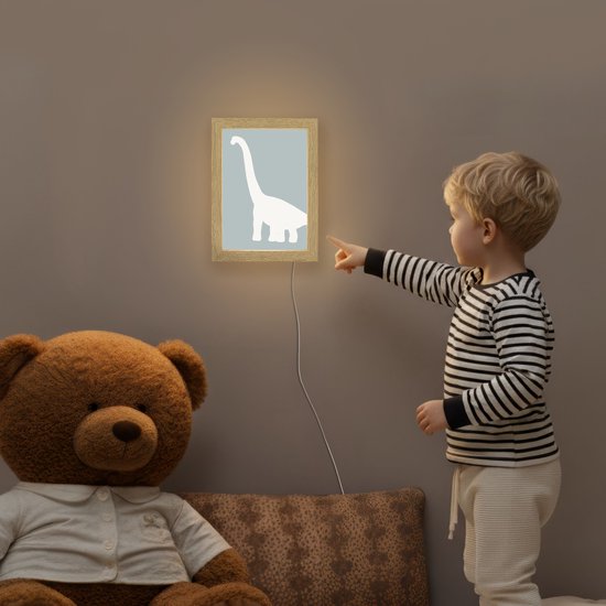 Nachtlampje 15x20 cm - Kinder lamp - Dino - Brachiosaurus - Dinosaurus - Blauw - Tafellamp kinderkamer - Slaapkamer lamp - Bedlamp kinderen - Kinderlampje stopcontact - Wandlamp babykamer - Nachtlampjes van Merkloos — afbeelding 5
