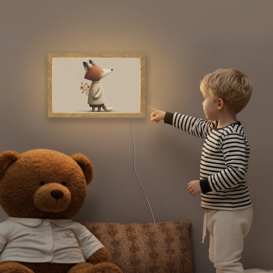 Nachtlampje 30x20 cm - Kinder lampje - Vos - Gele bloemen - Minimalistisch - Tafellamp kinderkamer - Slaapkamer lamp - Bedlamp kinderen - Kinderlampje stopcontact - Wandlamp babykamer - Nachtlampjes van OnlyWow — afbeelding 5