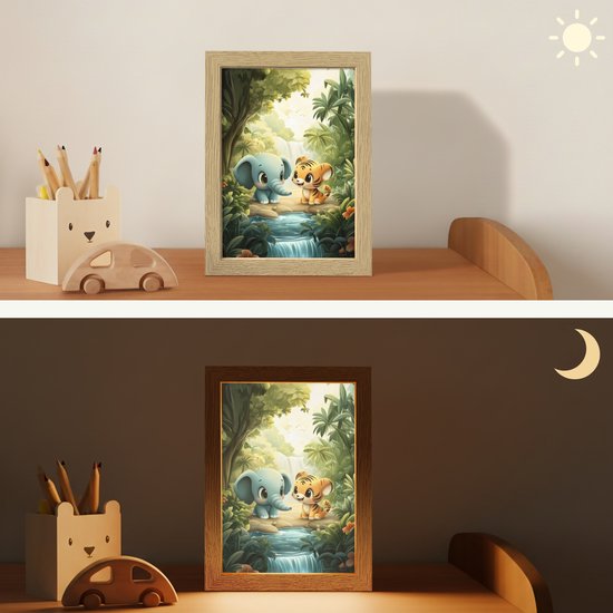 Nachtlampje 15x20 cm - Kinder lamp - Olifant - Tijger - Bos - Jungle - Tafellamp kinderkamer - Slaapkamer lamp - Bedlamp kinderen - Kinderlampje stopcontact - Wandlamp babykamer - Nachtlampjes van Merkloos — afbeelding 4