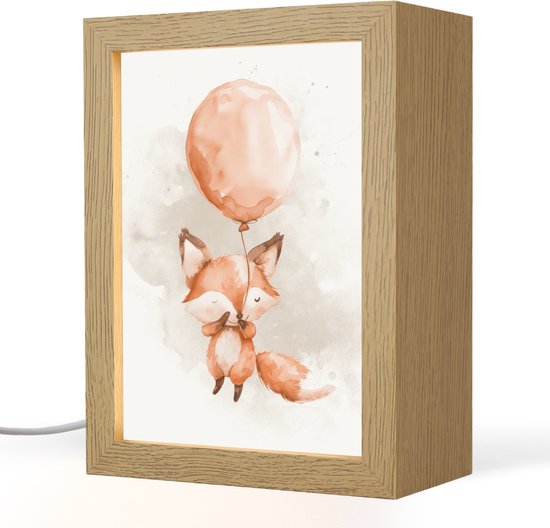 Nachtlampje 15x20 cm - Kinder lampje - Vos - Pastel kleuren - Dier - Tafellamp kinderkamer - Slaapkamer lamp - Bedlamp kinderen - Kinderlampje stopcontact - Wandlamp babykamer - Nachtlampjes