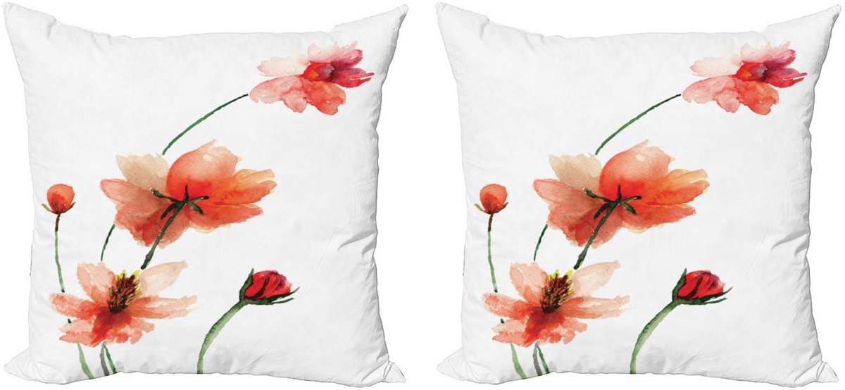 ABAKUHAUS Aquarel Kussenhoes Set – 2x60x60 cm – Digitaaldruk – Rits Scharlachrood