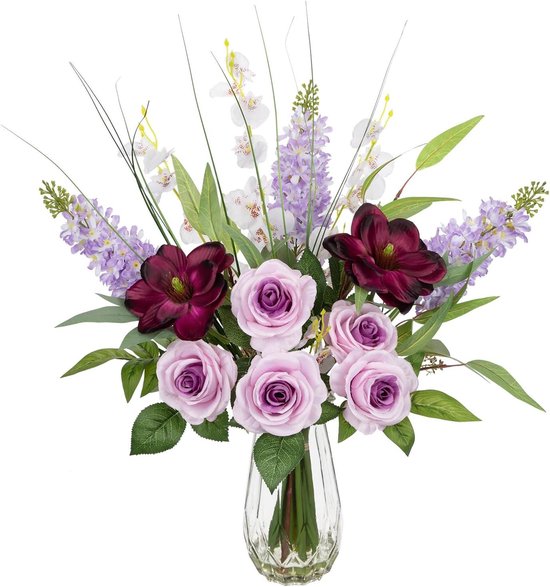 Kunstbloemen- decoratie - tafeldecoratie - roze bloemen - kunstorchideeën - glazen bloemen - Vensterbankdecoratie - Badkamerdecoratie - Kamerdecoratie