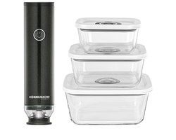 Rommelsbacher VAC 253/S – Handvacuümapparaat starterset met VAC 25 handvacuümapparaat, lithium-ion batterij, glazen vacuümcontainers, ZIP-zakken, USB-C-kabel