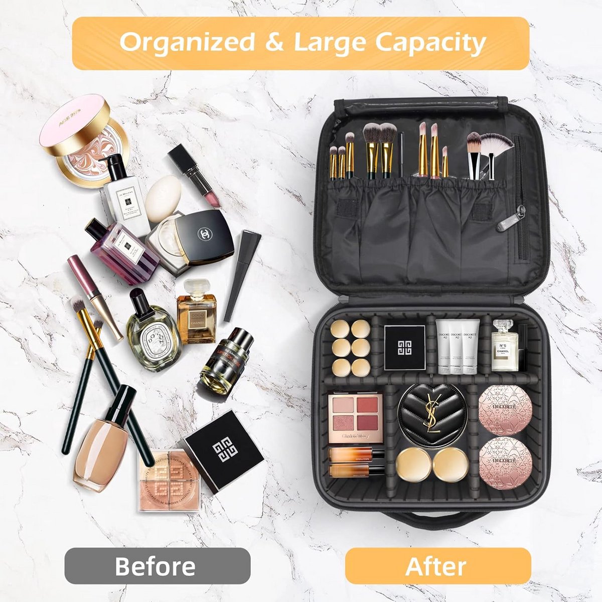 Reis Make-up Koffer met LED Verlichting Spiegel en Verstelbare Verdelers