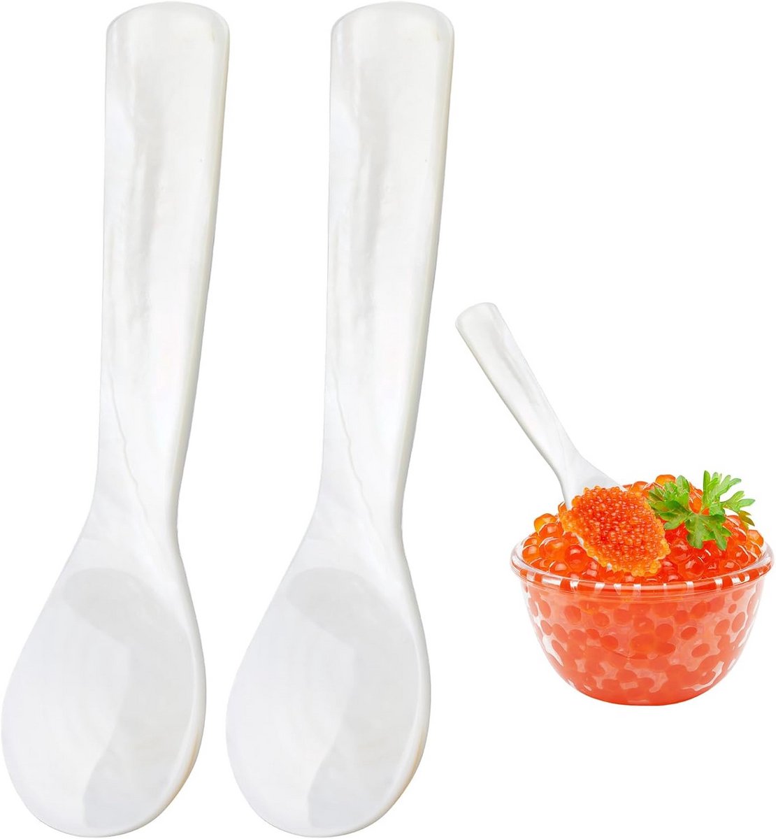 Set van 2 Elegante Parelmoer Lepels voor Kaviaar en Desserts - 9 cm
